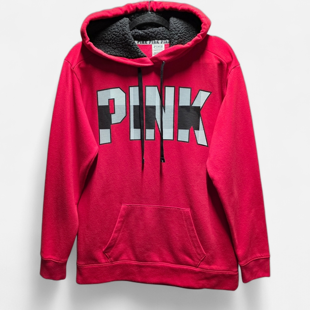 PINK Victoria's Secret Red Hoodie with Black and White Logo